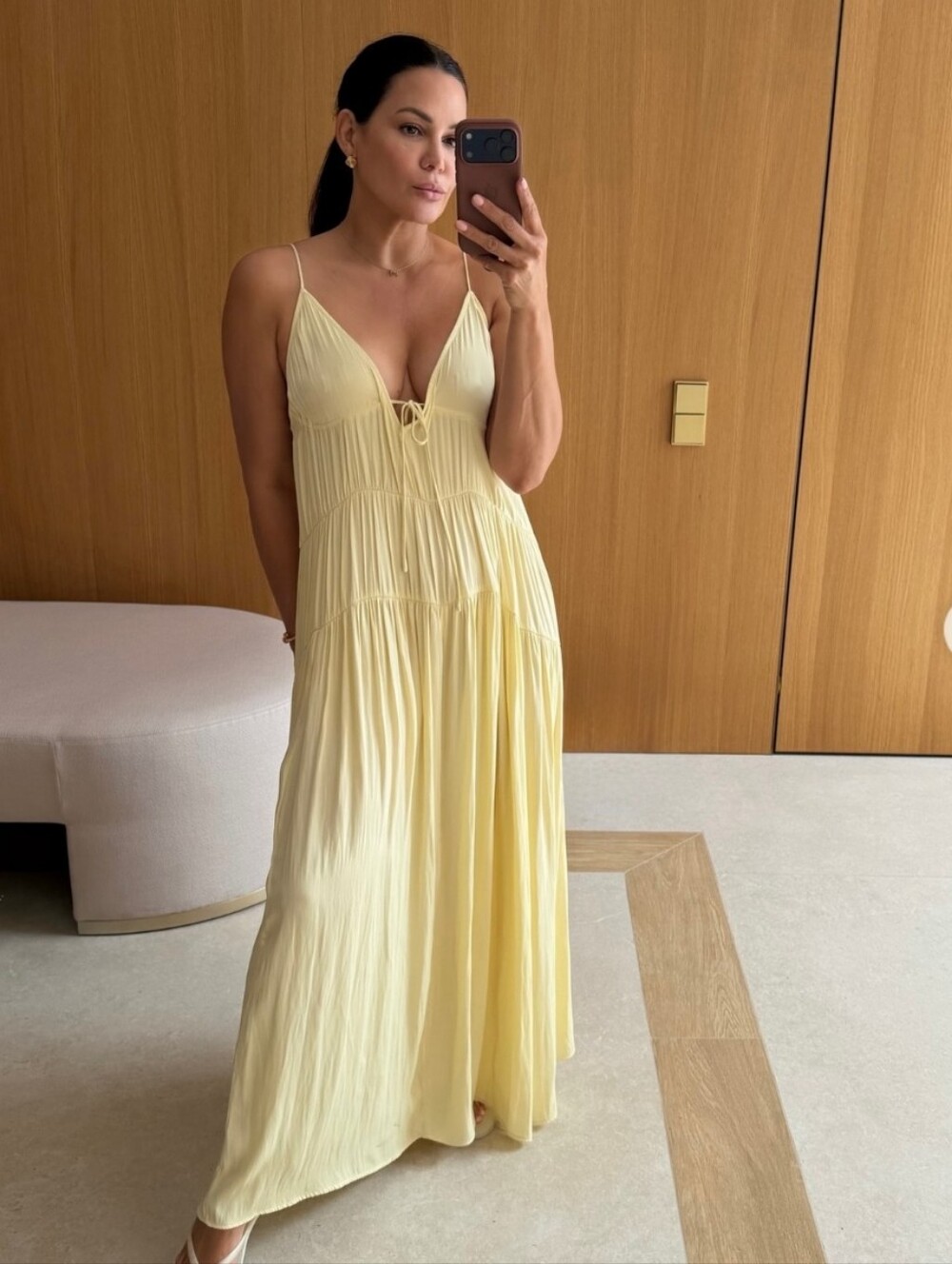 ZARA LONG GATHERED SATIN BOHO DRESS YELLOW